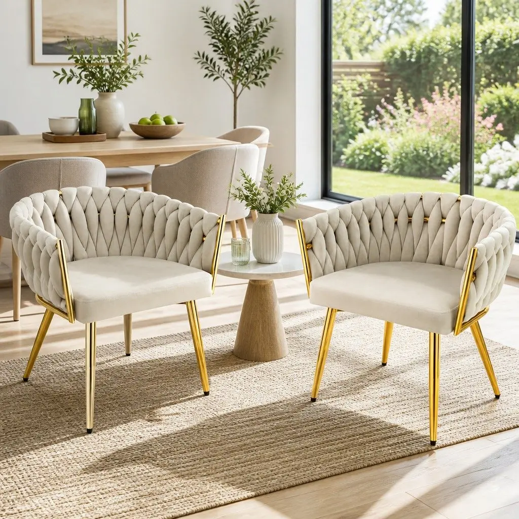 Dining Chairs Velvet Armchair Beige Lounge Seating 2 Piece