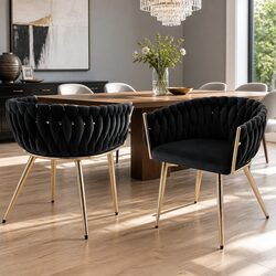 Sturdy Black Velvet Dining Chairs, Set of 2