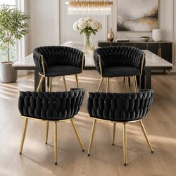 Dining Chairs Set of 4 Velvet Armchair Black Kitchen Lounge Furniture