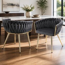 Comfortable Grey Velvet Armchair Set of 2