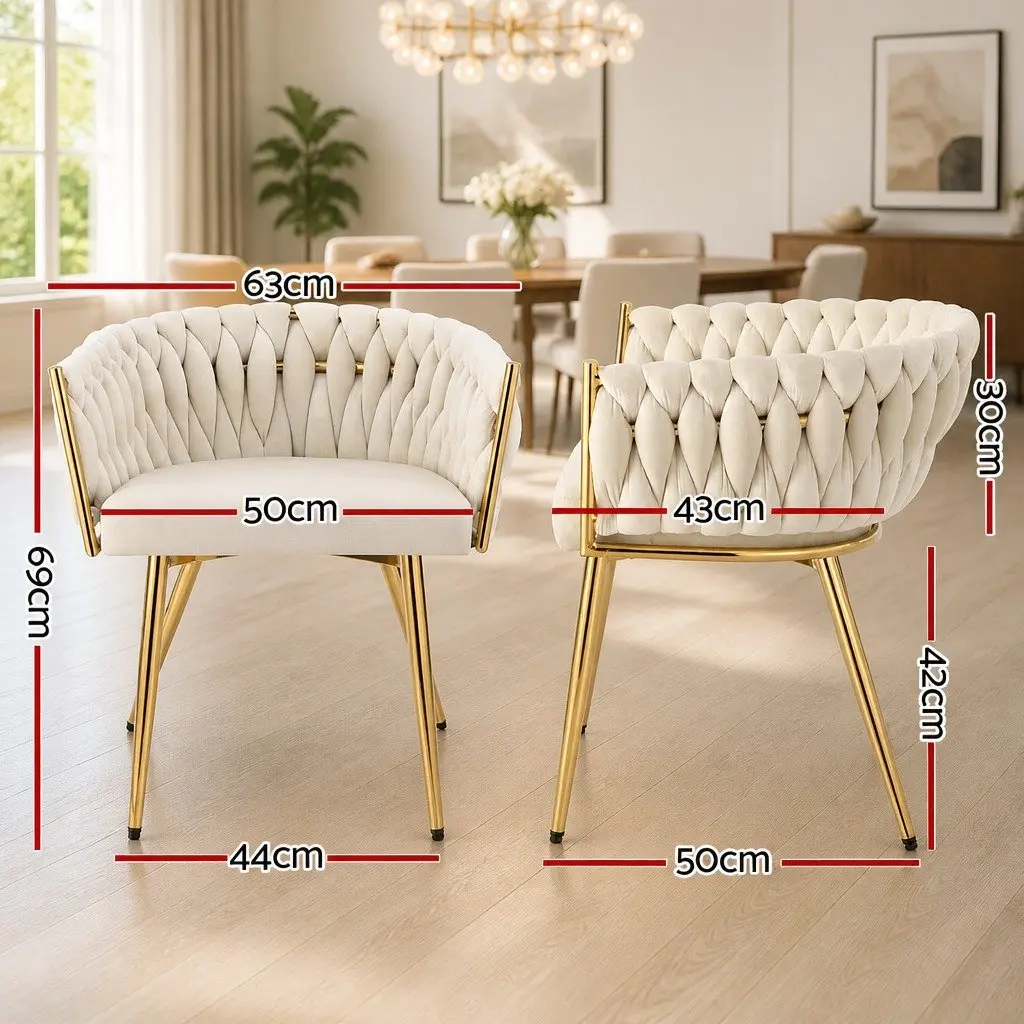 Dining Chair Velvet Armchair Beige Kitchen Lounge Seat Cushioned Backrest