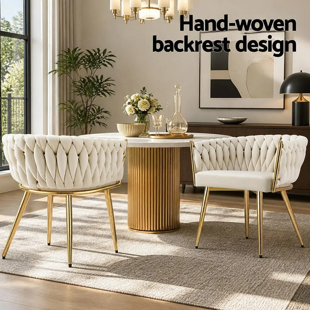 Dining Chair Velvet Armchair Beige Kitchen Lounge Seat Cushioned Backrest