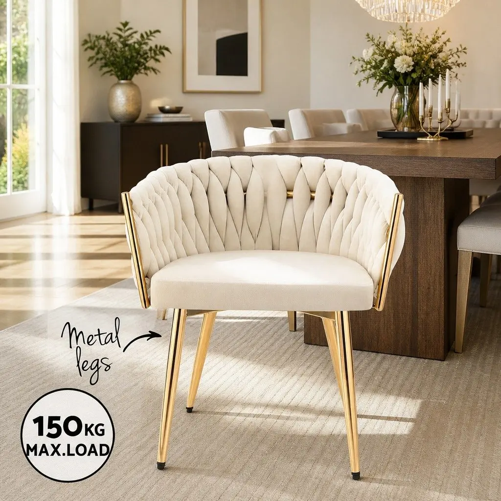 Dining Chair Velvet Armchair Beige Kitchen Lounge Seat Cushioned Backrest