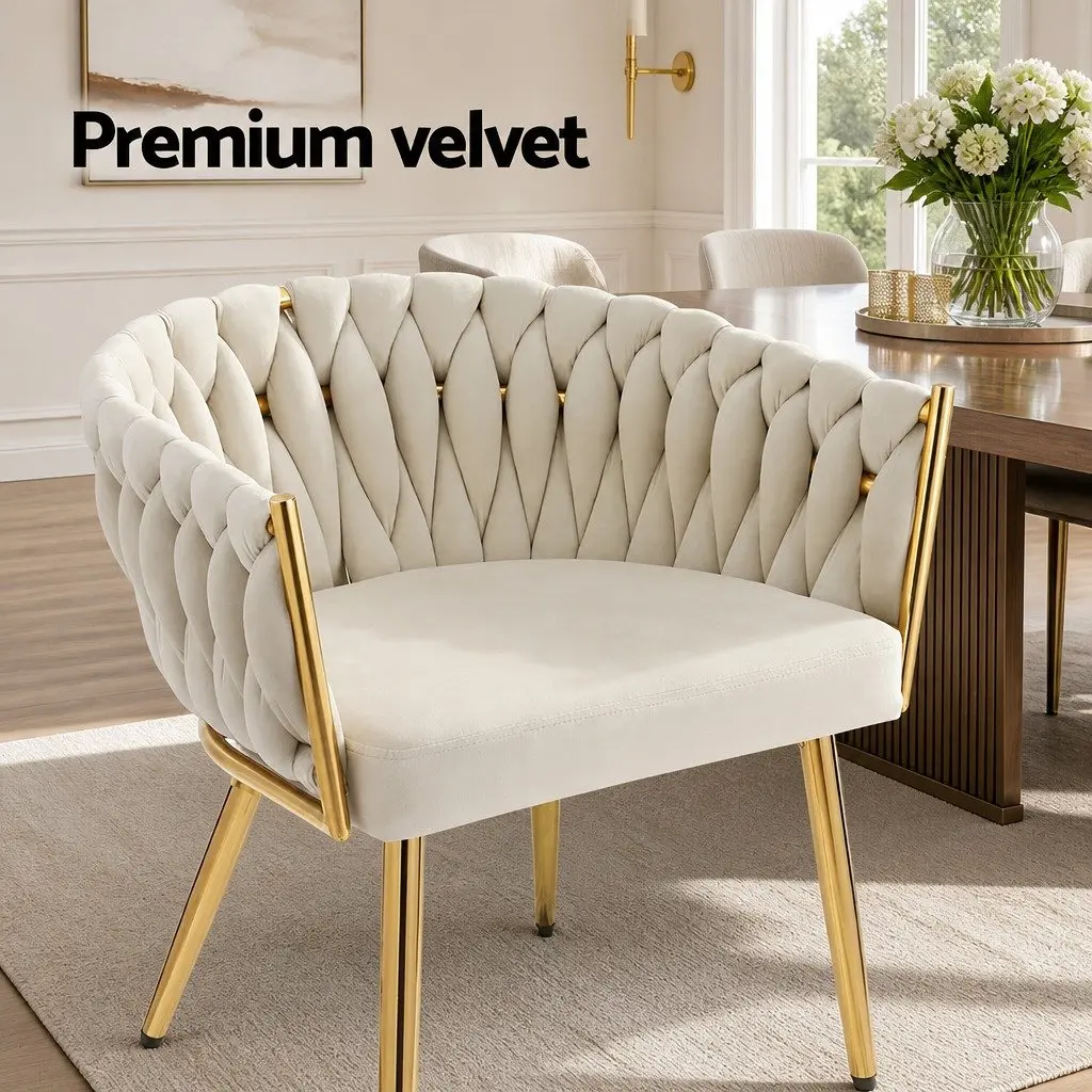 Dining Chair Velvet Armchair Beige Kitchen Lounge Seat Cushioned Backrest