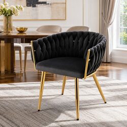 Dining Chair Armchair Kitchen Lounge Seat Black Velvet Weaving Hand-Woven