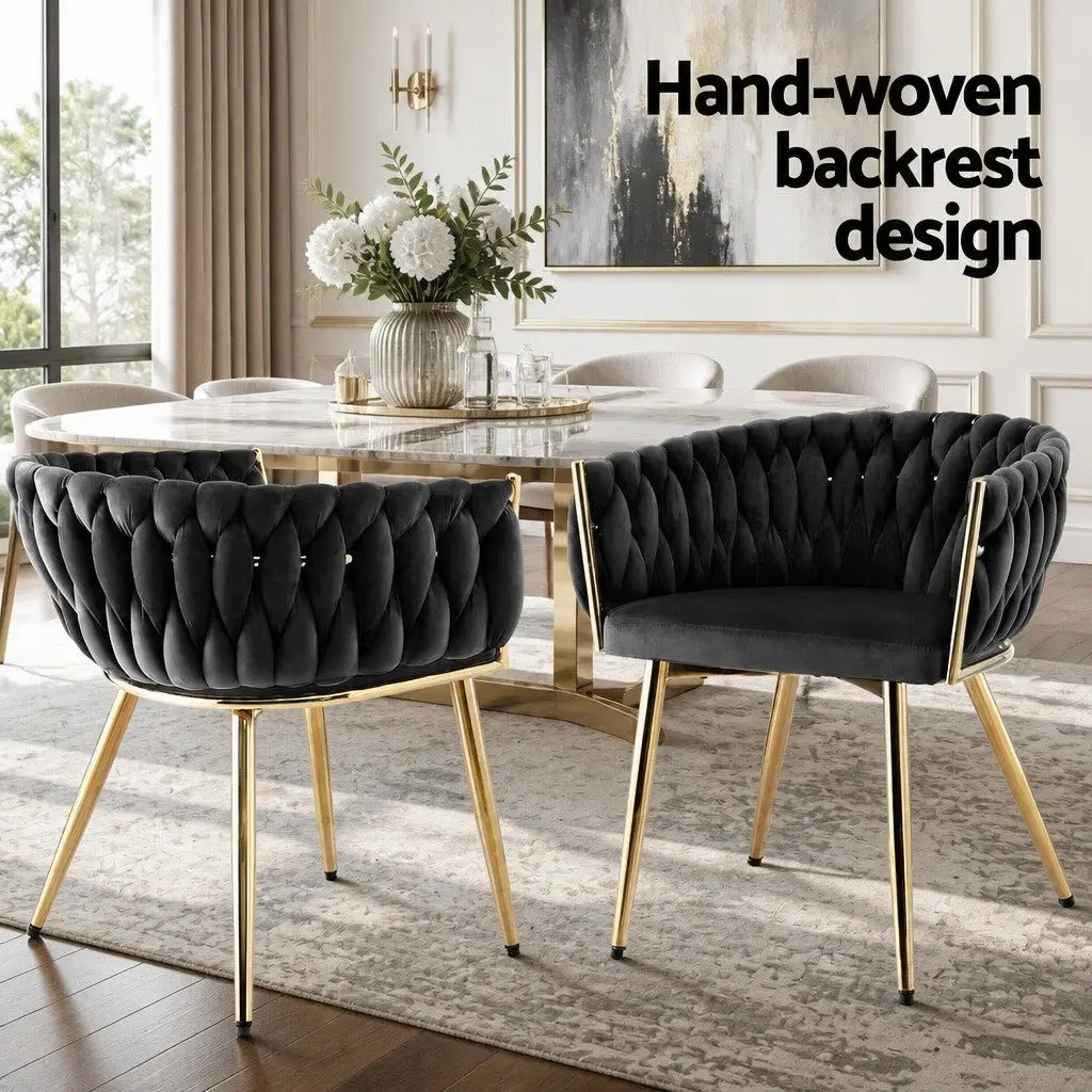 Dining Chair Armchair Kitchen Lounge Seat Black Velvet Weaving Hand-Woven
