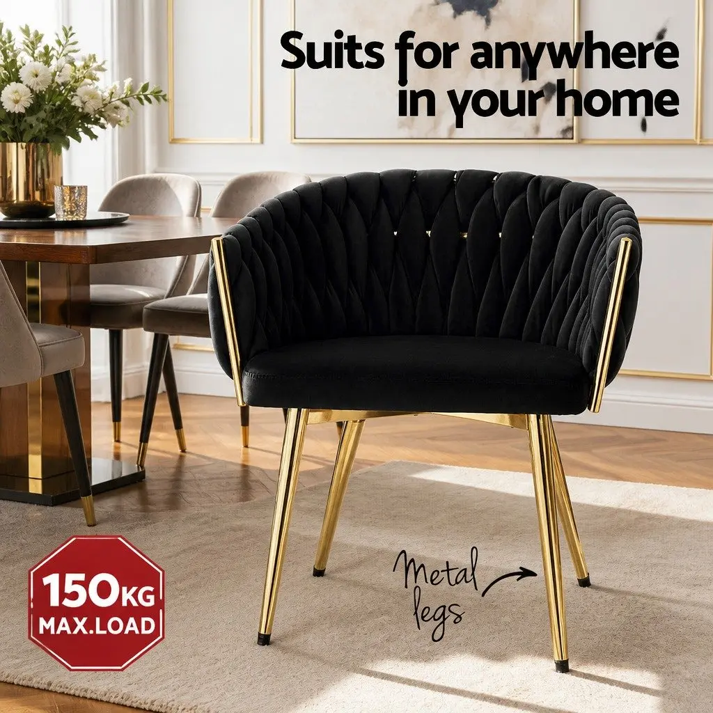 Dining Chair Armchair Kitchen Lounge Seat Black Velvet Weaving Hand-Woven