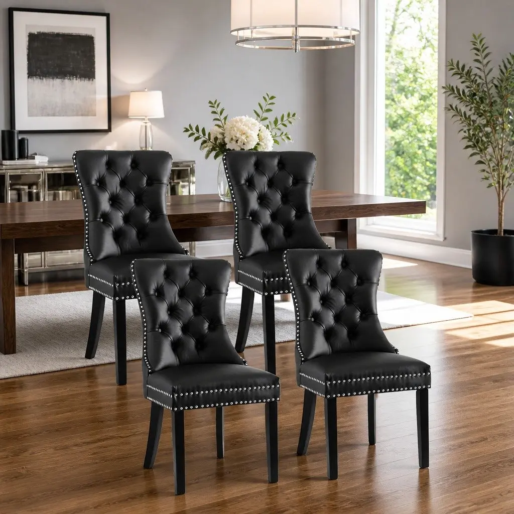 Black PU Leather Dining Chairs Set of 4