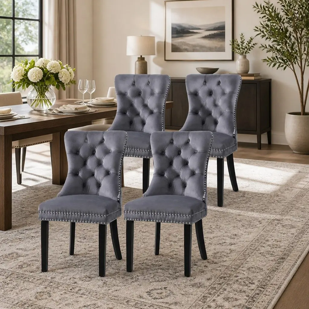 Grey Velvet Dining Chairs Set of 4
