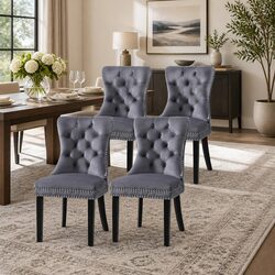 Elegant Grey Velvet Dining Chairs Set of 4