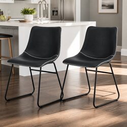 Dining Chairs Black Retro Kitchen Lounge Accent Seats Curved Backrest Padded x2
