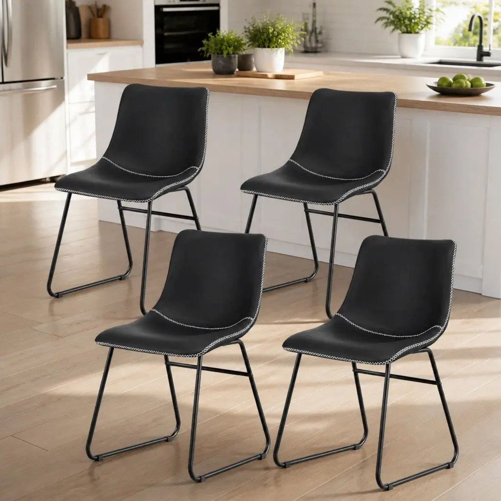 Dining Chairs Set of 4 Retro Black Accent Kitchen Lounge Seating Sled Legs