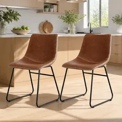 Comfortable Brown Retro Dining Chairs - Set of 2