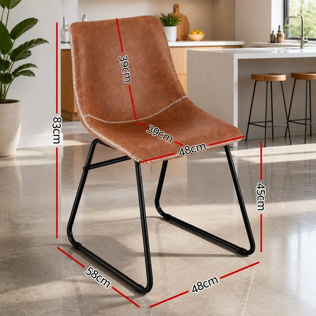 Dining Chairs Retro Kitchen Lounge Accent Seating 4 Piece Brown Padded Backrest
