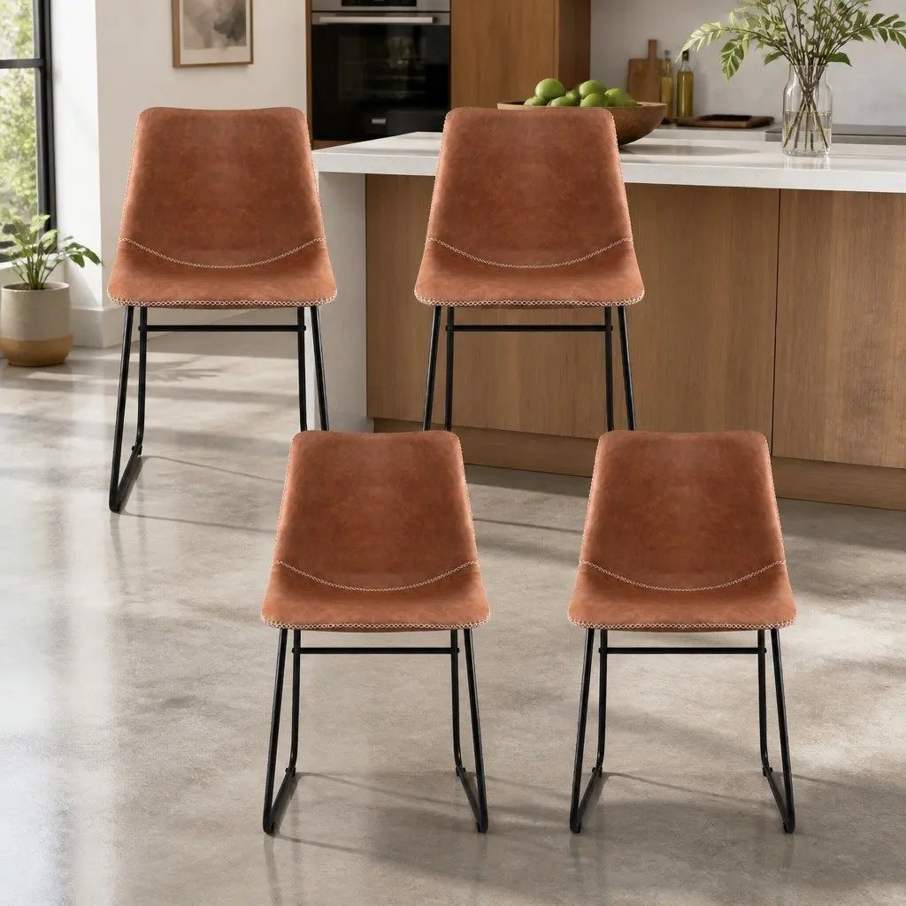 Dining Chairs Retro Kitchen Lounge Accent Seating 4 Piece Brown Padded Backrest