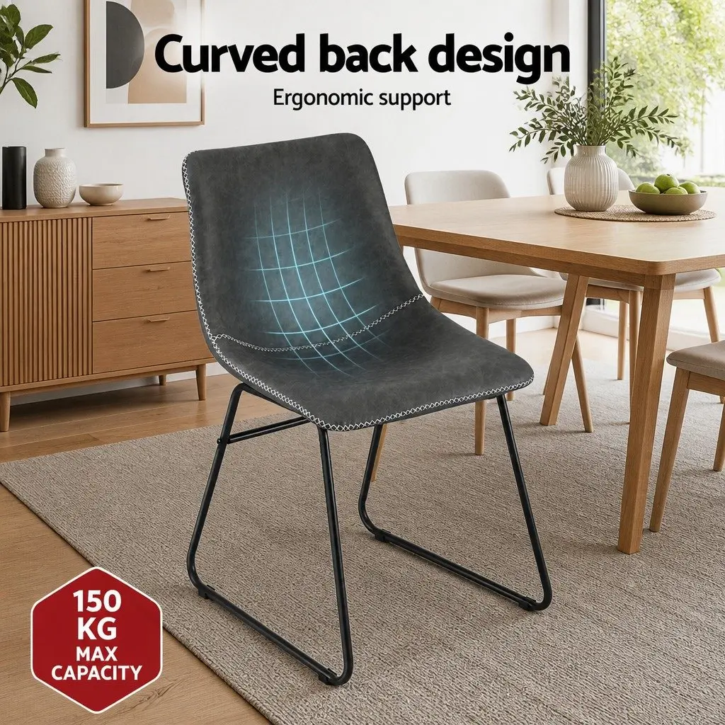 Retro Dining Chairs Set of 2 PU Leather Kitchen Lounge Accent Seating Grey