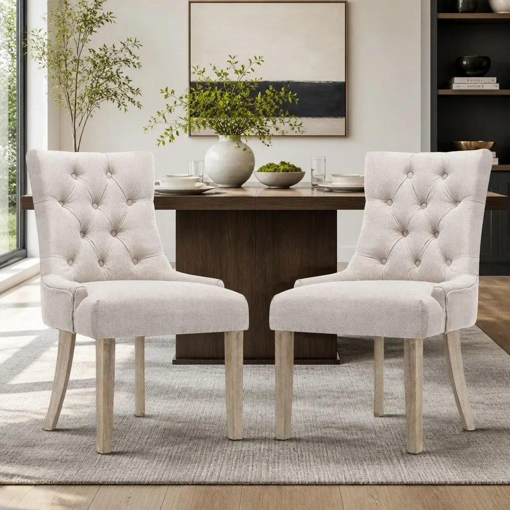 Beige Dining Chairs Set of 2
