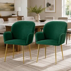 Set of 2 Cozy Green Velvet Dining Chairs with Steel Base