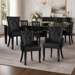 4x Dining Chairs Velvet Armchair French Provincial Tufted Button Black