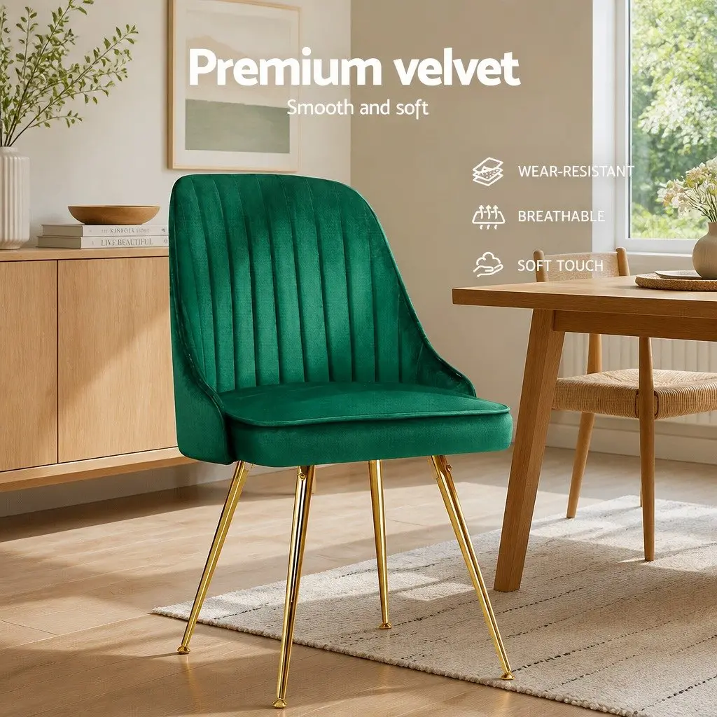 Dining Chairs Velvet Scallop Shell Back Green Set of 2