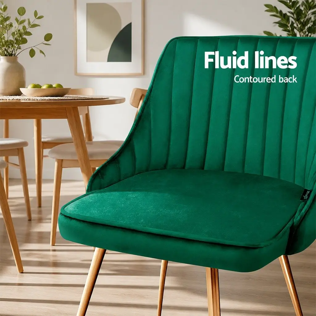 Dining Chairs Velvet Scallop Shell Back Green Set of 2