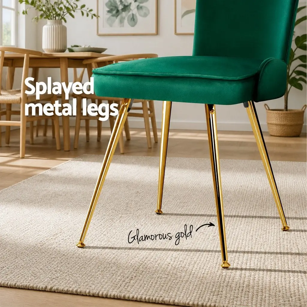 Dining Chairs Velvet Scallop Shell Back Green Set of 2