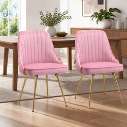 Versatile Pink Velvet Dining Chairs with Scallop Design - 2 Pack