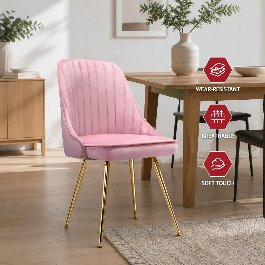 Dining Chairs Set of 2 Pink Velvet Channel Tufted Scallop Shell Back Design