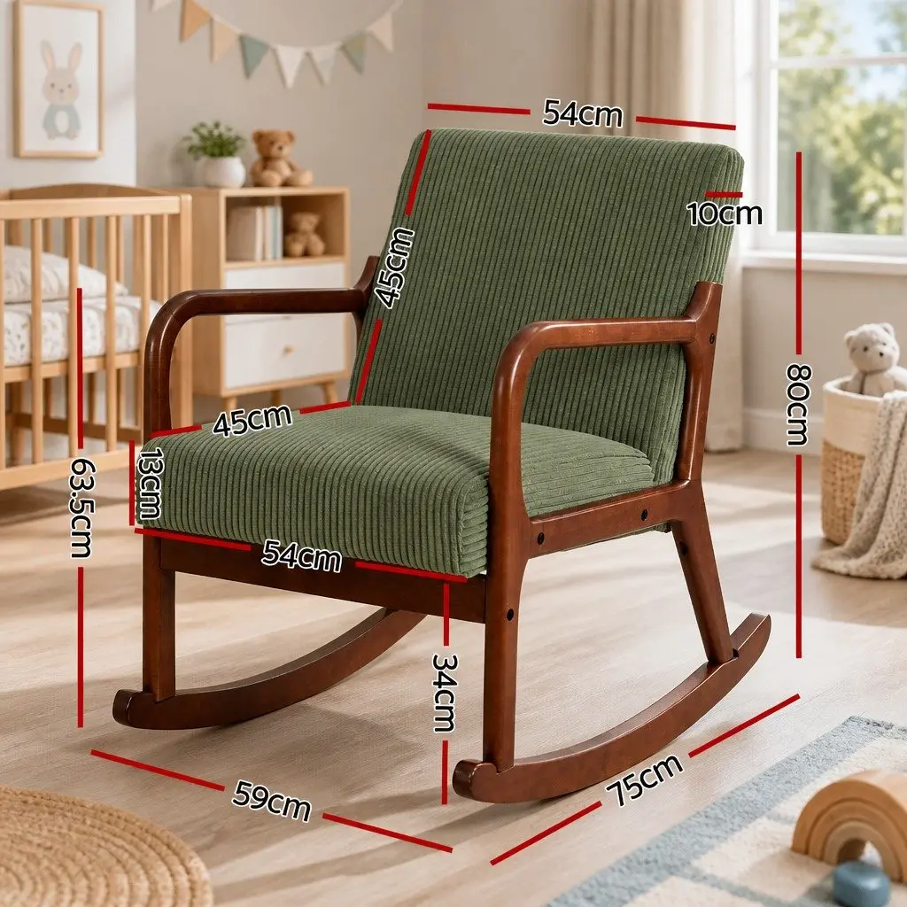 Rocking Armchair Lounge Chair Green Corduroy Modern Scandinavian Style