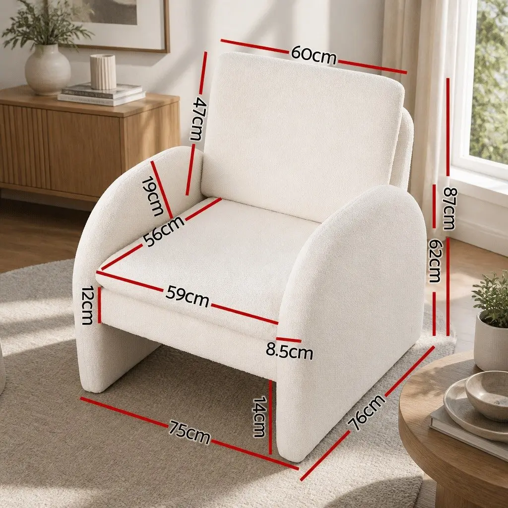 Armchair Accent Chair Lounge Tub Sofa Curved Arm Seat Boucle White