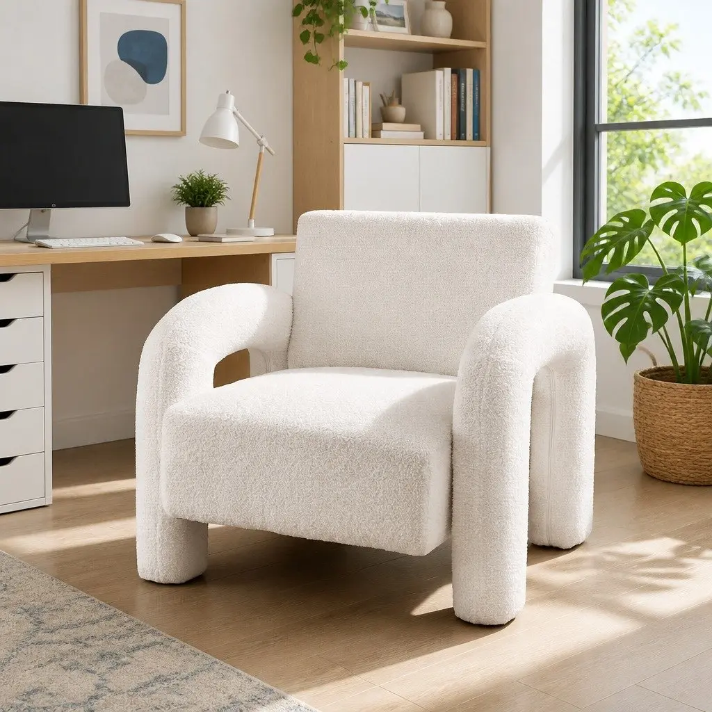 Armchair Accent Chair Lounge Sofa Curved Seat Boucle Beige