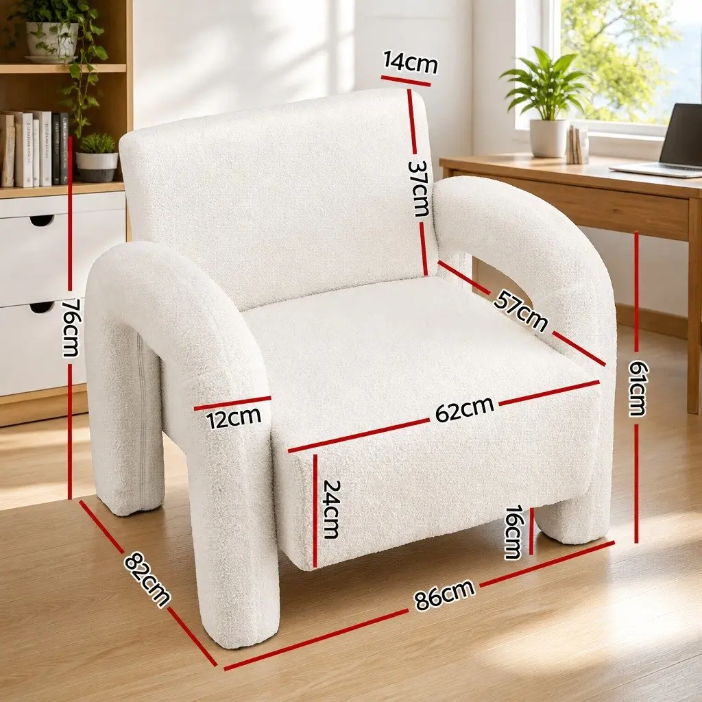 Armchair Accent Chair Lounge Sofa Curved Seat Boucle Beige