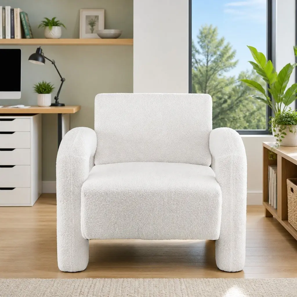 Armchair Accent Chair Lounge Sofa Curved Seat Boucle Beige