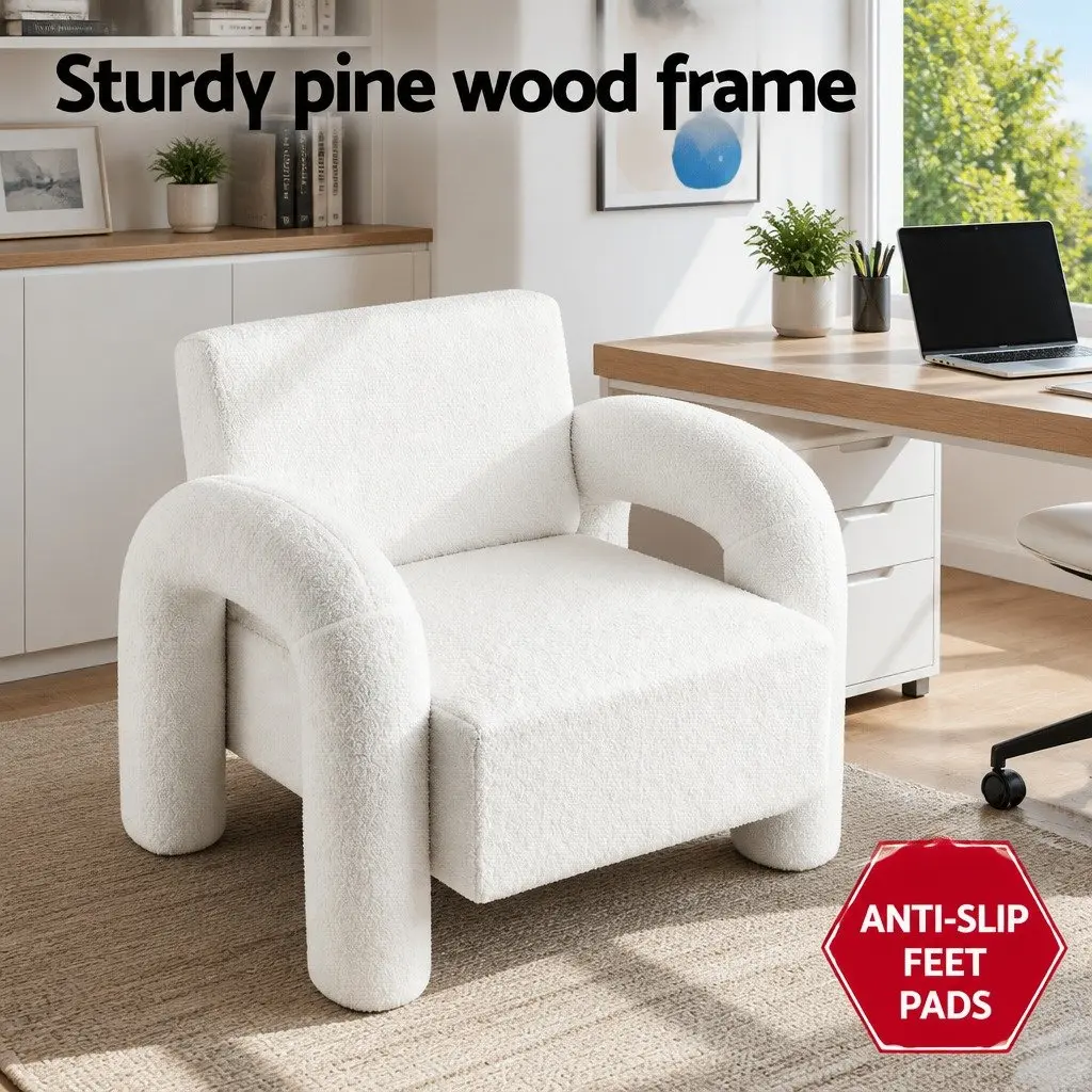 Armchair Accent Chair Lounge Sofa Curved Seat Boucle Beige