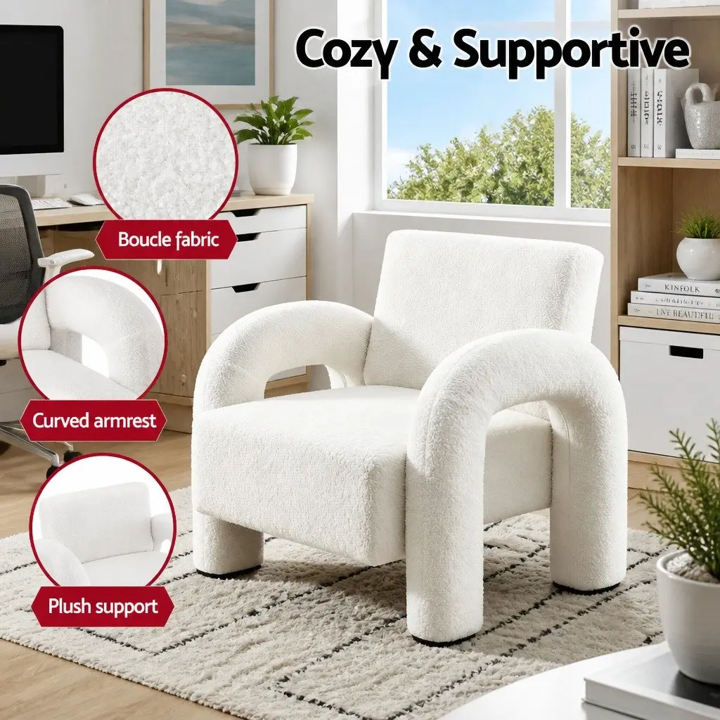 Armchair Accent Chair Lounge Sofa Curved Seat Boucle Beige