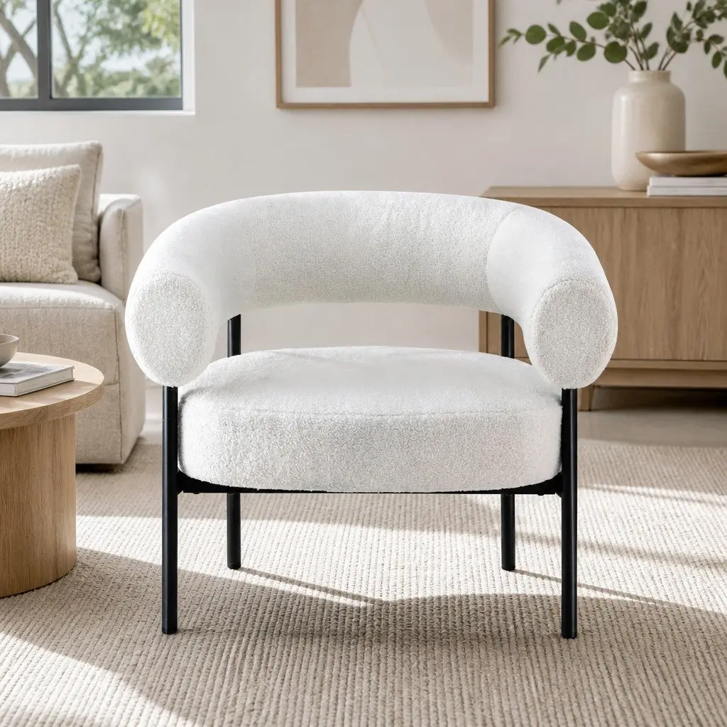 Curved Boucle Accent Chair