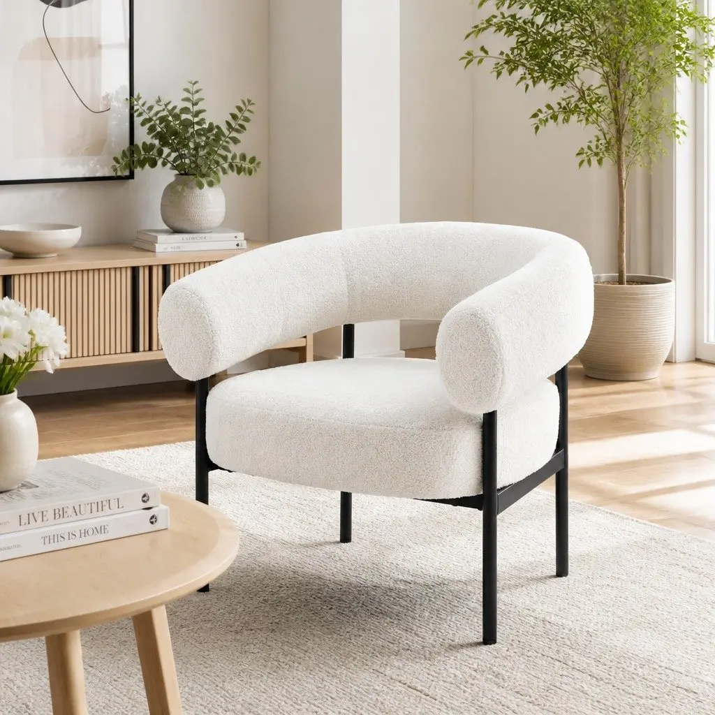 Curved Boucle Accent Chair
