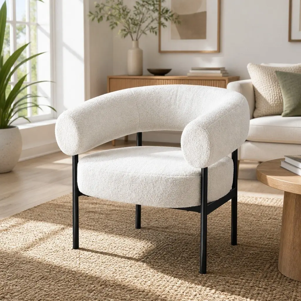 Curved Boucle Accent Chair