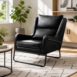 Black PU Leather Wingback Chair with Foam Padding