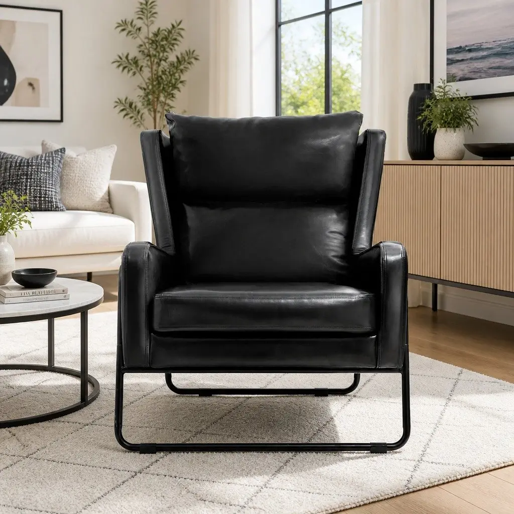 Black PU Leather Wingback Chair with Foam Padding