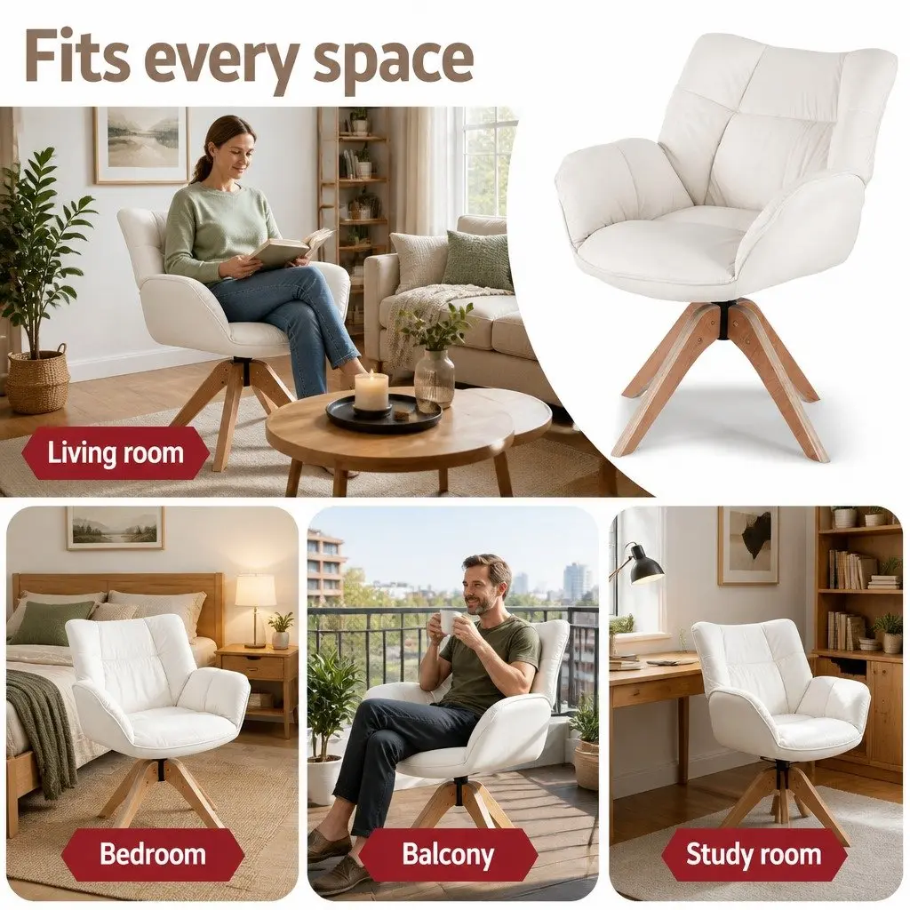 Swivel Armchair 360 Degree Rotate White Velvet Accent Chair