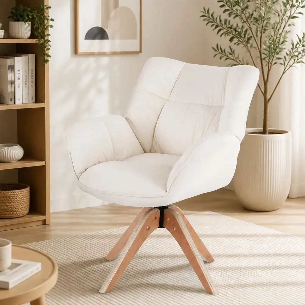 Swivel Armchair 360 Degree Rotate White Velvet Accent Chair