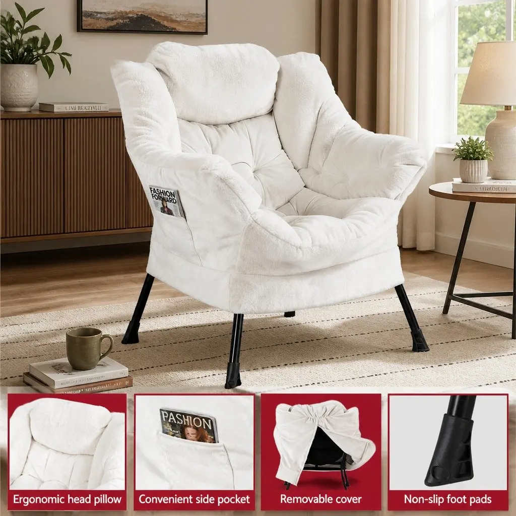 Armchair Accent Chair Lounge Chair Velvet Upholstery Beige with Ottoman Footrest