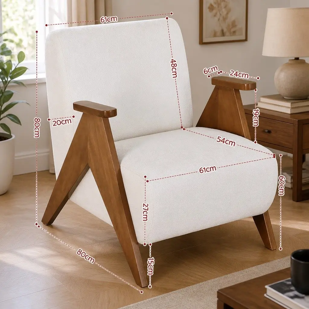 Armchair Accent Chair Upholstered Chenille Fabric Living Room 71cm Wide Beige