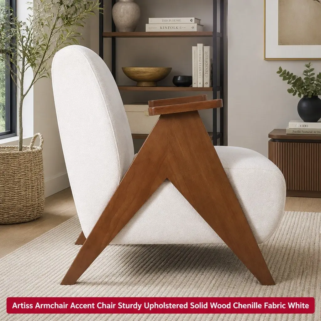 Armchair Accent Chair Upholstered Chenille Fabric Living Room 71cm Wide Beige