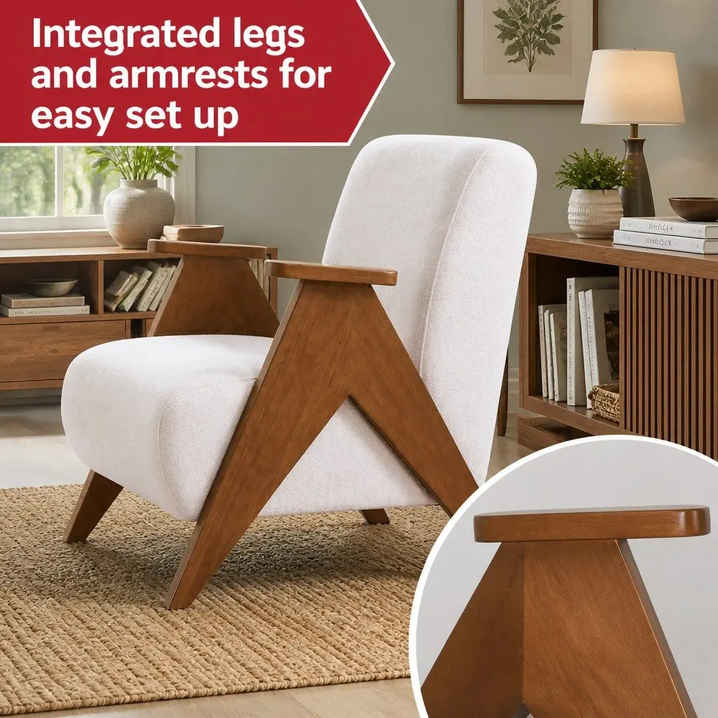 Armchair Accent Chair Upholstered Chenille Fabric Living Room 71cm Wide Beige