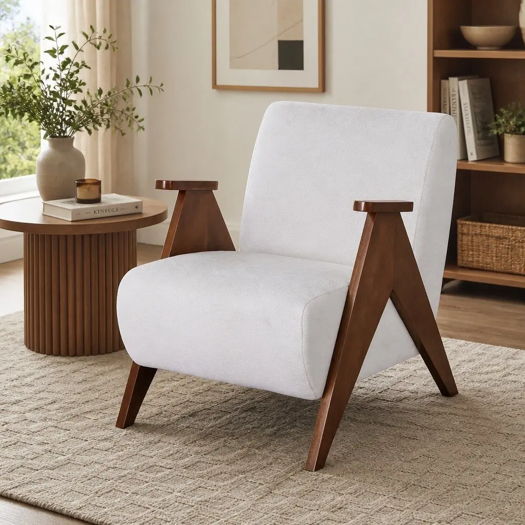 Armchair Accent Chair Upholstered Chenille Fabric Living Room 71cm Wide Beige