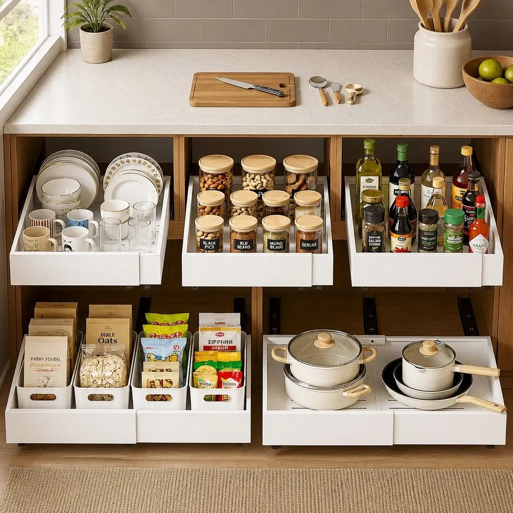 Pull Out Cabinet Drawers Expandable Organizer 2 Pack White Modern Storage