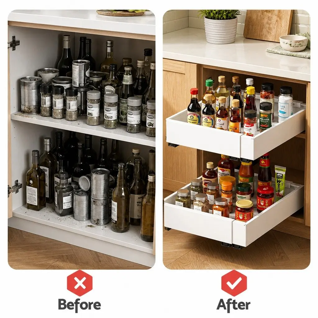 Pull Out Cabinet Drawers Expandable Organizer 2 Pack White Modern Storage