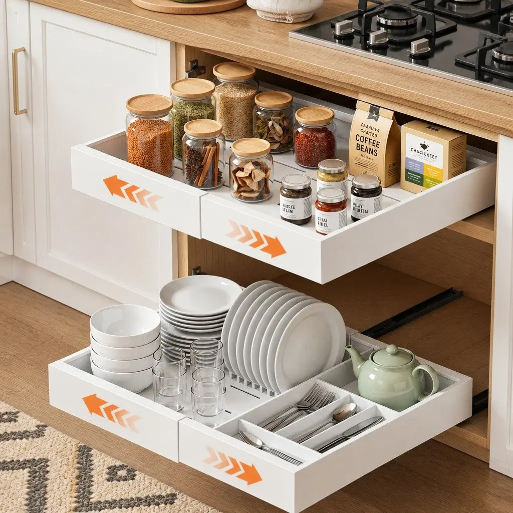 Pull Out Cabinet Drawers Expandable Organizer 2 Pack White Modern Storage